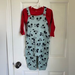 Disney Mickey Mouse Overalls and Shirt 2-piece outfit